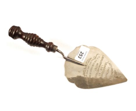 A Silver plated trowel inscribed with "Lady Lewis Maternity Ward, Chatrapur Foundation Stone Laid by Lady Alice Margaret Rose