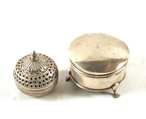 A Silver trinket box and a small pot pourri, marked Silver