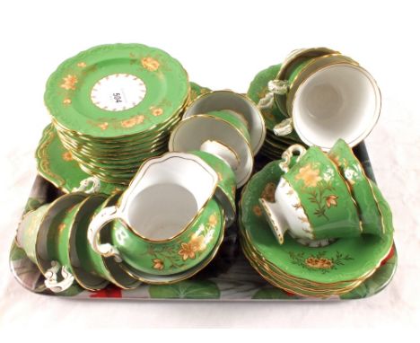 A Copeland Spode green ground and gilded floral tea set