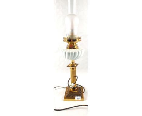 A Brass column table lamp