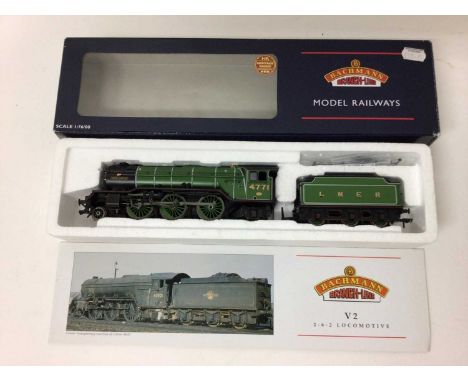 Bachmann 00 gauge Crab and tender 2715, LMS lined black, 32-178, N Class 1406, SR with slope sided tender, 32-160, V2 Green A