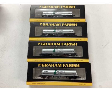 Graham Farish by Bachman N gauge 'Lafarge Cement' JPA Cement Wagons VTG (x4) 377-675 plus BR Mk1 Super BG Full Brake 'Royal M