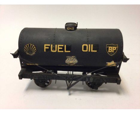Railway 3 scratch built wooden models of wagons larger scale Shell, NE and Saxa Salt (3)