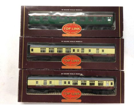 Hornby OO gauge Top Link carriages including BR Mk1 Brake coach R450 (x2), Composite coach R445 (x2), Buffet R441 and Eastern