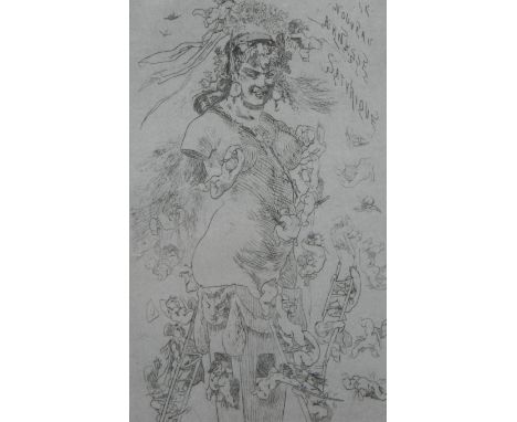 Félicien ROPS (1833-1898), etching and drypoint Le manteau, signed in pencilFélicien ROPS (1833-1898), ets en droge naald Le 