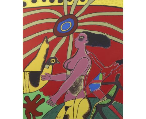 CORNEILLE (1922-2010), colour lithograph Nude with bird, numbered 4/12 and signed by Ms Natasha Van Beverloo versoCORNEILLE (