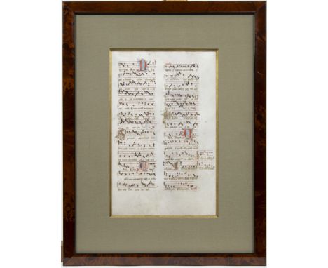 Antiquarian manuscript on parchment from Gothic antiphonarium, decorated with droleries, monsters, grotesques, etc, Besançon 