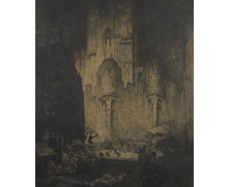 Jules DE BRUYCKER (1870-1945), etching Gravensteen Gent, titled, signed and dated 1913Jules DE BRUYCKER (1870-1945), ets Grav