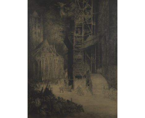 Jules DE BRUYCKER (1870-1945), etching Le montage du dragon, numbered 101/125, titled and signedJules DE BRUYCKER (1870-1945)