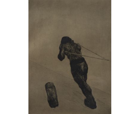 Pierre PAULUS (1881-1959), etching Le haleur, signedPierre PAULUS (1881-1959), ets Le haleur, getekend34 x 25 cm