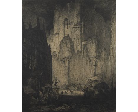 Jules DE BRUYCKER (1870-1945), etching Autour le chateau des Comtes de Flandre Gand, titled and signedJules DE BRUYCKER (1870