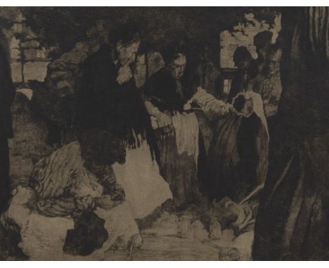 Jules DE BRUYCKER (1870-1945), etching Sur le marché, numbered 51/150 and signedJules DE BRUYCKER (1870-1945), ets Sur le mar