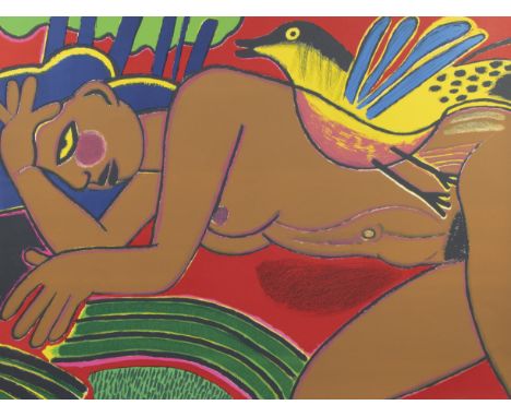 CORNEILLE (1922-2010), colour lithograph Nude with bird, numbered 4/12 and signed by Natasha Van Beverloo versoCORNEILLE (192