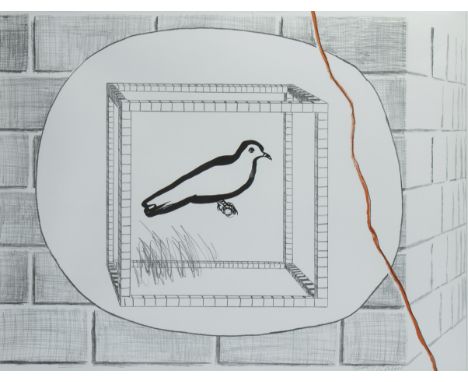 Roger RAVEEL (1921-2013), colour lithograph Caged dove 1976, numbered 5/100 and signedRoger RAVEEL (1921-2013), kleurenlithog