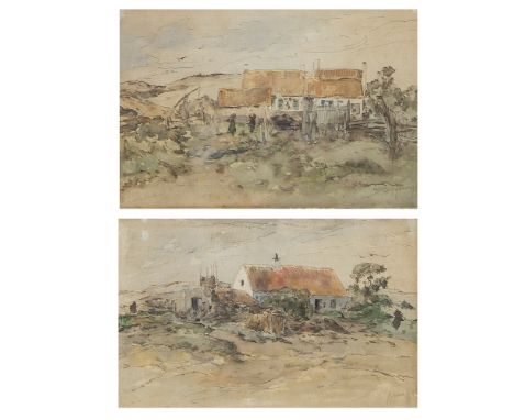 Armand HEINS (1856-1938), lot of 2 watercolours and an etching, signedArmand HEINS (1856-1938), lot van 2 aquarellen en een e