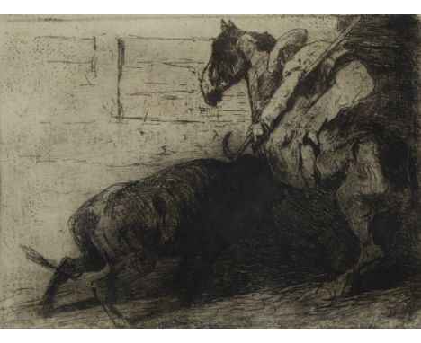 Jean Joseph DELVIN (1853-1922), etching Toreador, signedJean Joseph DELVIN (1853-1922), ets Toreador, getekend17.5 x 23 cm