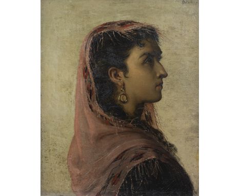 Jean Joseph DELVIN (1853-1922), oil on canvas Portrait of a young gypsy woman, signed and dated '75Jean Joseph DELVIN (1853-1