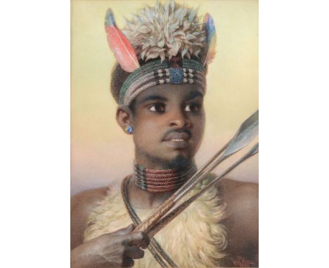 Carl Haag (1820-1915) - Uskai, a Contented Zulu Watercolour, heightened with bodycolour, over traces of graphite Signed and d