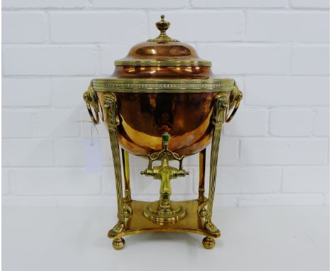 Egyptian Revival copper and  brass Samovar, with ring handles to side and raised on four bun feet, 45cm high 