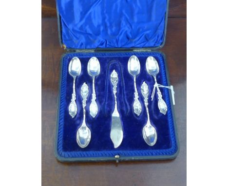 A set of six late Victorian silver teaspoons together with a matching butter knife with makers marks for George Guirren Rhode