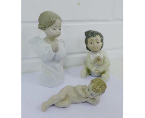 Lladro porcelain angel figure together with two Nao figures (3) tallest 14cm high