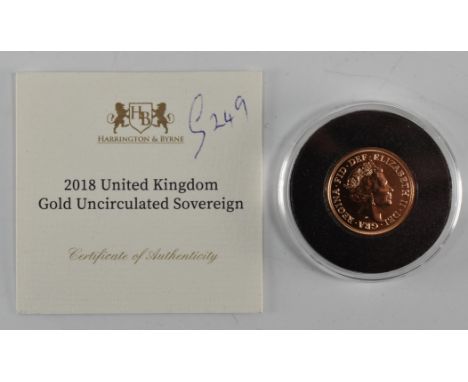 UNITED KINGDOM - Elizabeth II, 22ct gold uncirculated full sovereign, 2018, the obverse shows the fifth coinage portrait of Q