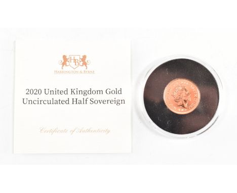 UNITED KINGDOM - Queen ELizabeth II, 22ct gold uncirculated half sovereign, 2020. Obverse James Butler portrait of the Queen,