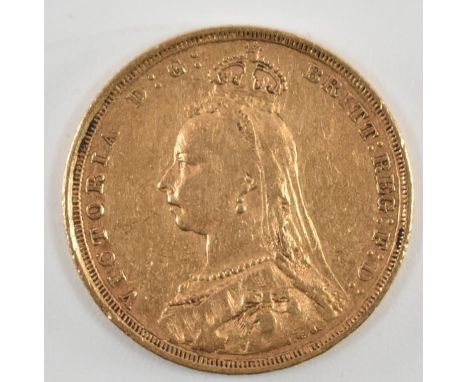 UNITED KINGDOM - Queen Victoria, 22ct gold full sovereign coin, 1888. Obverse with left jubilee portrait bust&nbsp; of Victor
