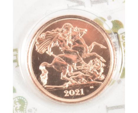 UNITED KINGDOM - Queen ELizabeth II, 22ct gold half sovereign, 2021. Obverse James Butler portrait of the Queen, reverse Bene