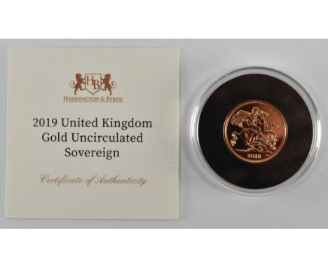 UNITED KINGDOM - Elizabeth II, 22ct gold uncirculated full sovereign, 2019, the obverse shows the fifth coinage portrait of Q