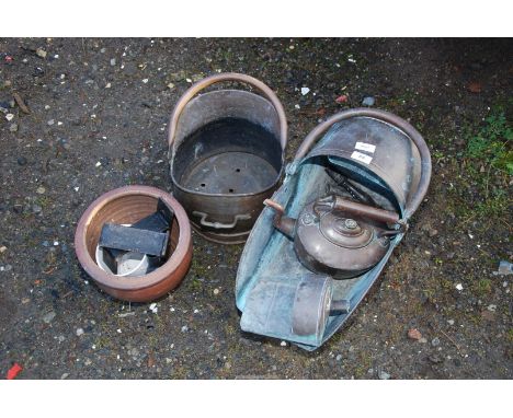 Copper items, planter and a coal scuttle.