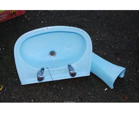 Twyfords blue bathroom basin and pedestal.