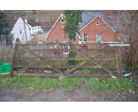 A five-bar Farm gate with hinges and fastener, 10' x 4' high.