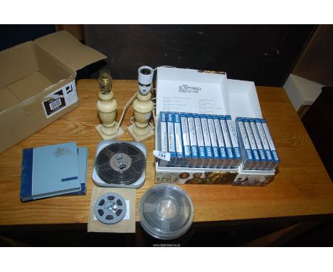 BBC audio tapes including Sceptred Isle, two table lamp bases and a small quantity of cine reels.