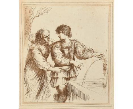 William Wynne Ryland after Guercino, an 18th Century etching of figures at a well, 10" x 9" (25.5 x 23cm).