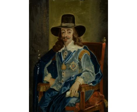 English School, Probably 18th Century, a reverse painted portrait of Charles I seated, 15" x 11" (38 x 28cm), in a period fra