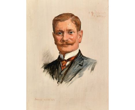 Tancrede Bastet (1858-1942), French, a head and shoulders portrait study of a moustachioed gentleman, oil on panel, signed an
