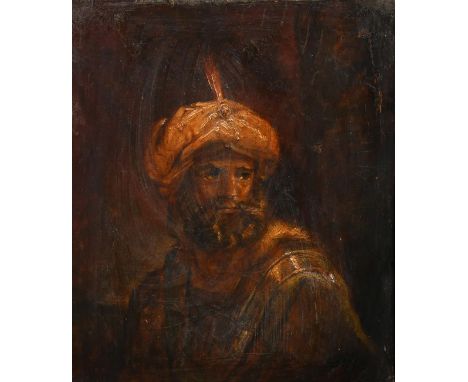 19th Century, a head and shoulders portrait of an Eastern soldier, possibly Turkish, oil on oak panel, 12" x 10" (30 x 25cm).