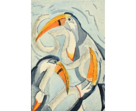 Mid-20th Century, a sketch of Toucans, possibly for Guiness advertising, watercolour and charcoal, 14" x 9.5" (36 x 24cm), un