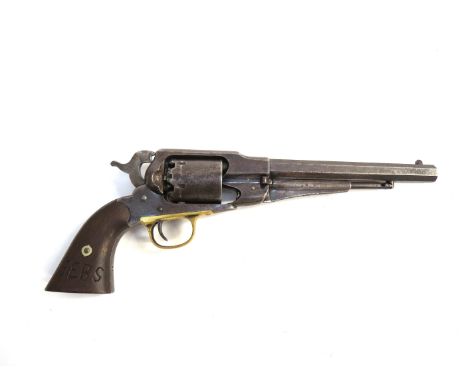 A 6 shot .44" Remington New Model Army percussion revolver, number 97449, with dark walnut grips, one with inspector's stamp 