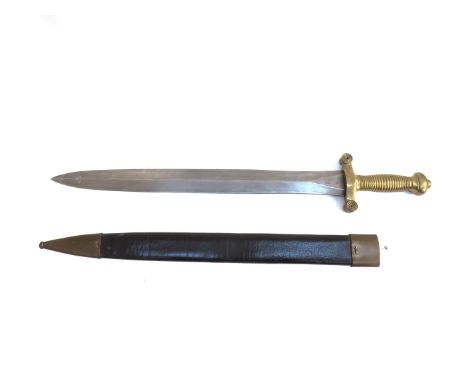 A reproduction French Artilleryman's sidearm of Gladius form, with ribbed brass hilt and scabbard