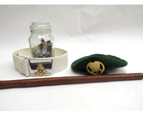 A collection of mixed post-war insignia including Police, a Trinidad and Tobago beret, an EIIR Royal Artillery belt and a lea