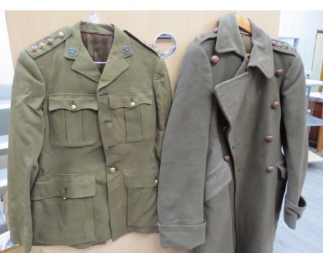 A WWII British Army Officers Service dress jacket named to G.B. Lewis 2.7.41 to label two pairs of trousers including 1941 da