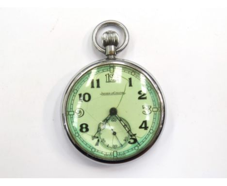 A Jaeger Le Coultre military issue pocket watch, Arabic dial, sweep second subsidiary dial, the reverse marked with broad arr