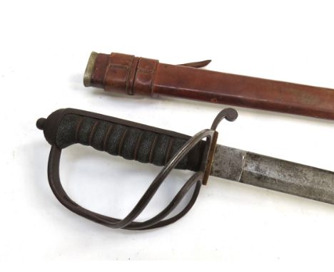 A George V Artillery officer's sword with engraved blade retailed by Manton &amp; Co, Calcutta and Delhi No. 102A with leathe