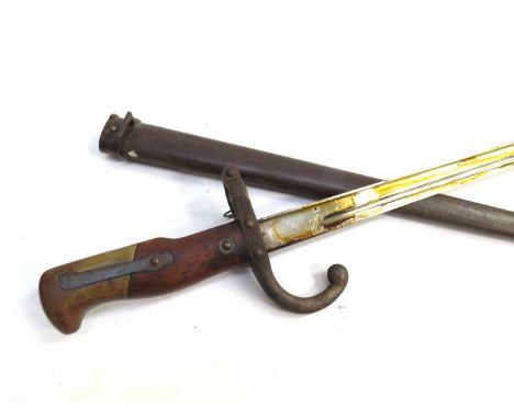 A 19th Century French Gras bayonet, dated 1883 to back of blade, with scabbard