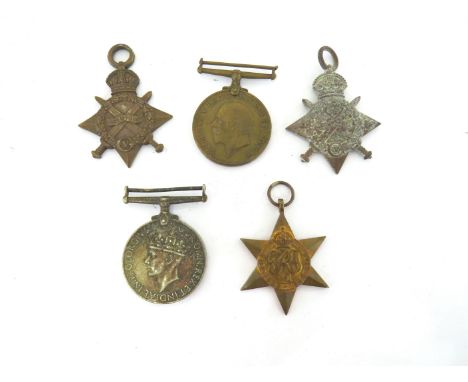 Five WWI and WWII medals consisting of 1915 stars to 7615 CPL A.R.COLEMAN NORF. R. and S4-11132 PTE. F. DYSON A.S.C., WWI Mer