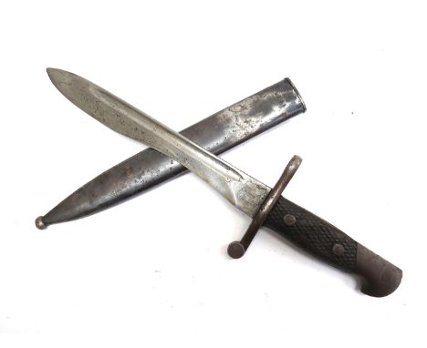 A Spanish Mauser Bolo bayonet marked Toledo, with steel scabbard 