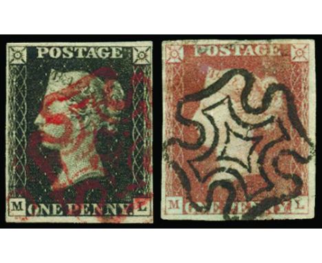 QUEEN VICTORIA - 1840 1d plate 8: ML with four good to large margins fine used with light strike of red Maltese Cross, also m
