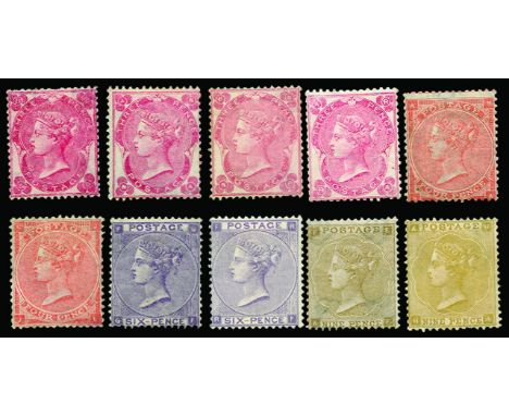 QUEEN VICTORIA - SURFACE PRINTED - 1862-64 Watermark Emblems/Garter, unused selection on stockcard incl 3d deep carmine-rose,